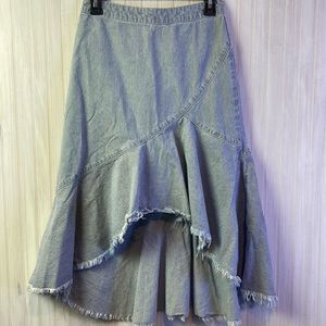 ULLA JOHNSON DENIM ASYMMETRICAL STRIPED SKIRT MOTHER DENIM